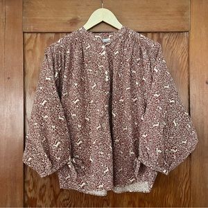 Doen O'KEEFFE TOP CREAM/RUST PRANCING FAWN FLORAL blouse